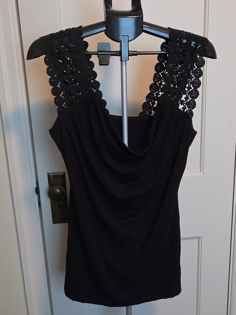 Together Black Crochet-Strap Cowl Neck Mini Dress